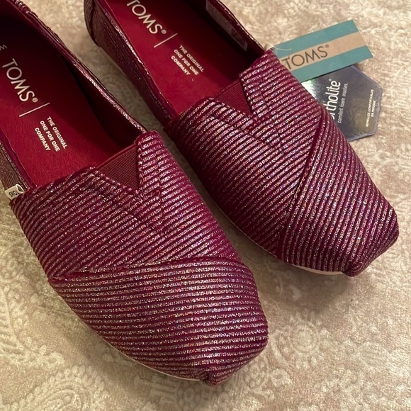 Brand New Toms Cabernet Glitter Rib Knit Slip On Shoes Casual Sparkly Canvas - Picture 4 of 16